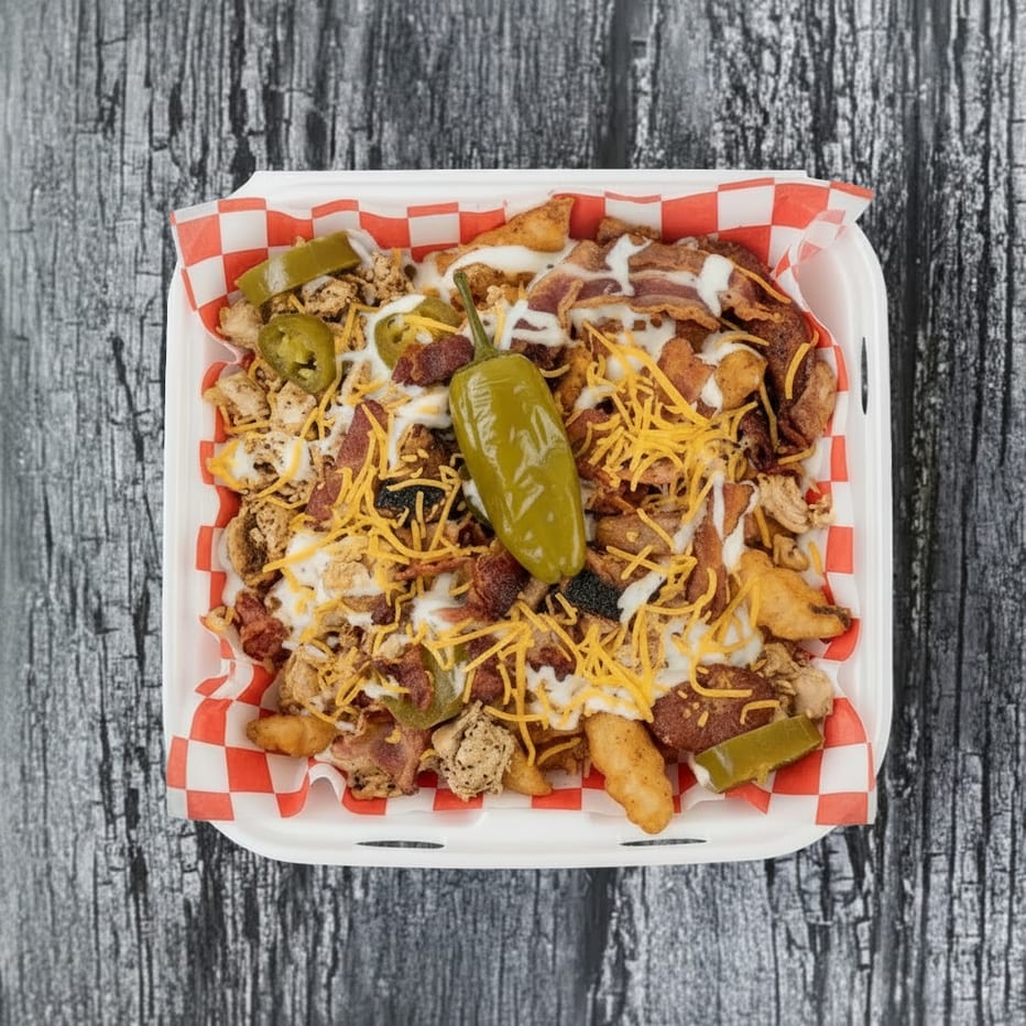 Jalapeño, Chicken, Bacon Ranch, Cheese Fries.