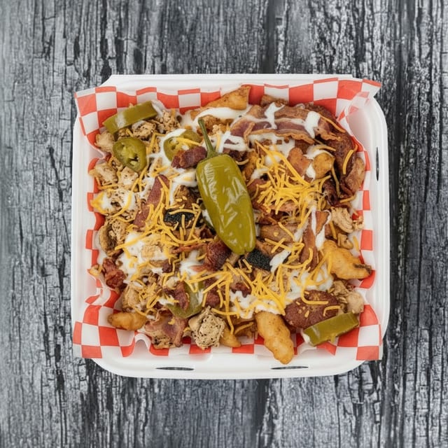 Jalapeño, Chicken, Bacon Ranch, Cheese Fries.